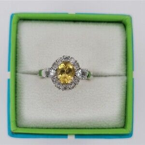 2/$150 Sterling Silver Yellow Citrine Gemstone CZ Accent Stones Ring NWOT